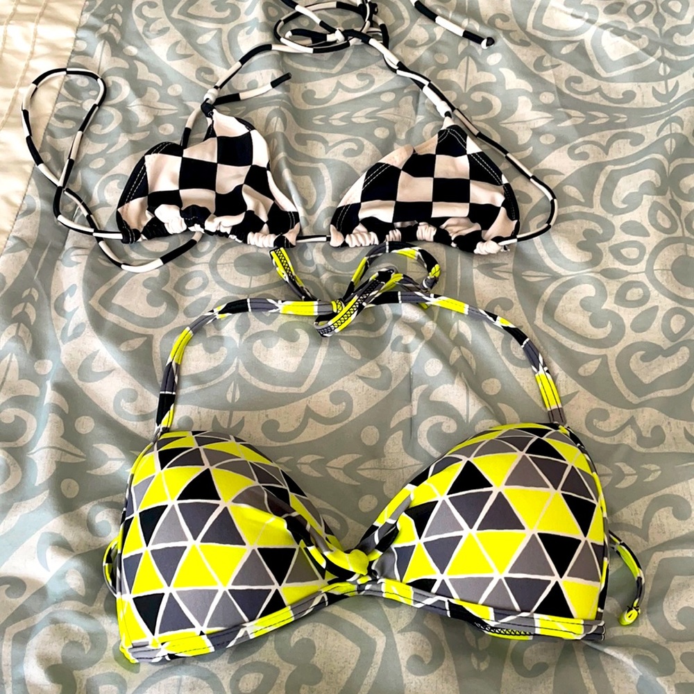 2 bathing suit tops - checkerboard
